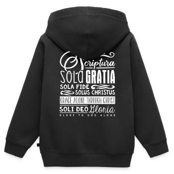 5 Solas, Réforme chrétienne protestante - Sweat Premium à capuche zippé enfant bio - noir - Dos - AI Model Kid Male (0cm)