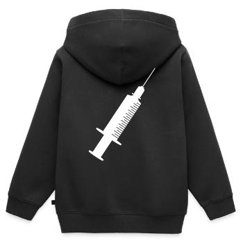 Spritze Weiss - Kinder Premium Organic Zip Hoodie - Schwarz - Hinten - AI Model Kid Male (0cm)