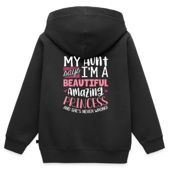 Pour nièce de tante - Sweat Premium à capuche zippé enfant bio - noir - Dos - AI Model Kid Male (0cm)