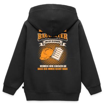 Bauleiter - Kinder Premium Organic Zip Hoodie - Schwarz - Hinten - AI Model Kid Male (0cm)