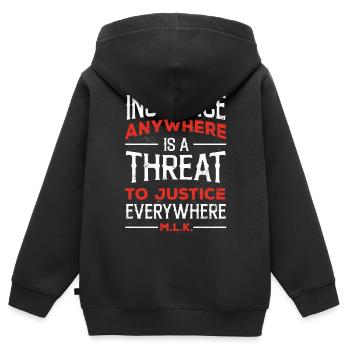 Ungerechtigkeit, Eine Bedrohung Für Gerechtigkeit - Kinder Premium Organic Zip Hoodie - Schwarz - Hinten - AI Model Kid Male (0cm)