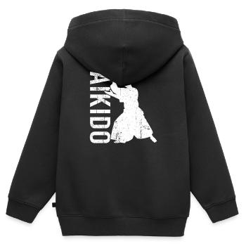 Aïkido - Sweat Premium à capuche zippé enfant bio - noir - Dos - AI Model Kid Male (0cm)