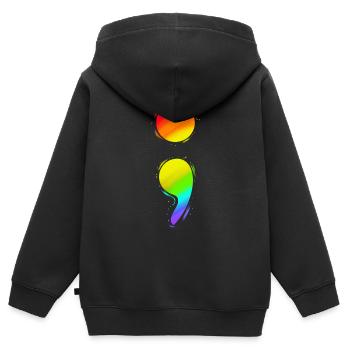 Point-virgule coloré pour la sensibilisation à la santé mentale - Sweat Premium à capuche zippé enfant bio - noir - Dos - AI Model Kid Male (0cm)