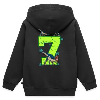 7th birthday Dino - Kids Premium Organic Zip-up Hoodie - black - Back - AI Model Kid Male (0cm)