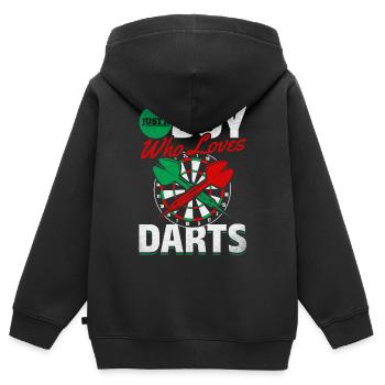 Dartspiel Dartspieler Junge Ich bin nur ein Junge, - Kinder Premium Organic Zip Hoodie - Schwarz - Hinten - AI Model Kid Male (0cm)