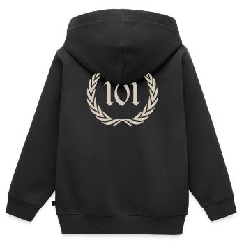 Onehundredone, age, honderdeneen - Kinder Premium Organic Zip Hoodie - Schwarz - Hinten - AI Model Kid Male (0cm)