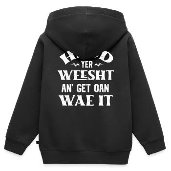 Schottisches Erbe, Schottische Sprache - Kinder Premium Organic Zip Hoodie - Schwarz - Hinten - AI Model Kid Male (0cm)