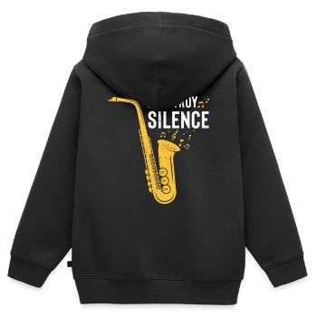 Jazz Geschenk Saxophon Musik Instrument Blasmusik - Kinder Premium Organic Zip Hoodie - Schwarz - Hinten - AI Model Kid Male (0cm)
