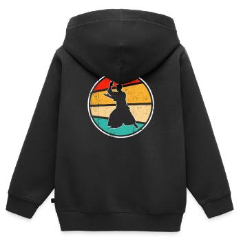 Aikido Retro Logo - Kinder Premium Organic Zip Hoodie - Schwarz - Hinten - AI Model Kid Male (0cm)