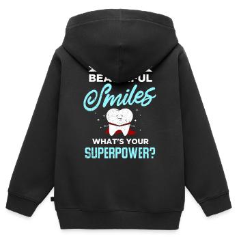 Dentiste Cadeau Dentiste Dentiste Dentaire Dents - Sweat Premium à capuche zippé enfant bio - noir - Dos - AI Model Kid Male (0cm)