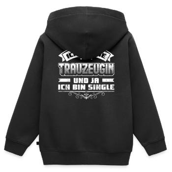 Trauzeugin Spruch | Lustige Trauzeugin Sprüche - Kinder Premium Organic Zip Hoodie - Schwarz - Hinten - AI Model Kid Male (0cm)