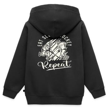 Eishockey Hockey Sport Eat Sleep Hockey Repeat - Kinder Premium Organic Zip Hoodie - Schwarz - Hinten - AI Model Kid Male (0cm)
