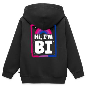Bisexuel Bi Pride Drapeau Salut, Je suis Bi - Sweat Premium à capuche zippé enfant bio - noir - Dos - AI Model Kid Male (0cm)