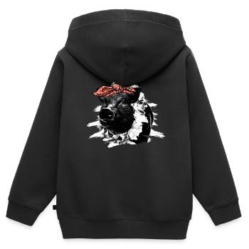 Cochon - Sweat Premium à capuche zippé enfant bio - noir - Dos - AI Model Kid Male (0cm)