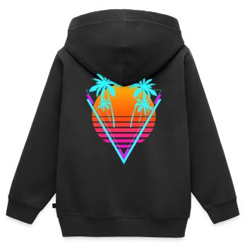 Vaporwave Ästhetische Retro-Sonnenuntergang Palme - Kinder Premium Organic Zip Hoodie - Schwarz - Hinten - AI Model Kid Male (0cm)