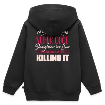 Super Coole Schwiegertochter - Kinder Premium Organic Zip Hoodie - Schwarz - Hinten - AI Model Kid Male (0cm)