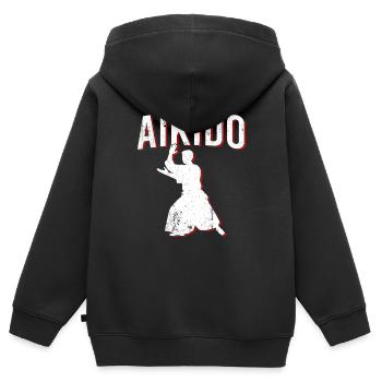Aïkido - Sweat Premium à capuche zippé enfant bio - noir - Dos - AI Model Kid Male (0cm)