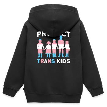 Protéger le Mois de la fierté LGBT Trans CSD - Sweat Premium à capuche zippé enfant bio - noir - Dos - AI Model Kid Male (0cm)