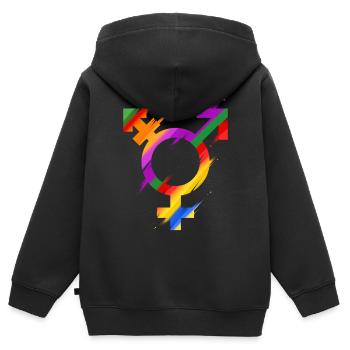 Symbole transgenre arc-en-ciel coloré Fierté LGBTQ - Sweat Premium à capuche zippé enfant bio - noir - Dos - AI Model Kid Male (0cm)