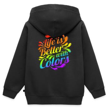 Logo LGBTQ La vie est meilleure avec les couleurs Mois de la fierté - Sweat Premium à capuche zippé enfant bio - noir - Dos - AI Model Kid Male (0cm)