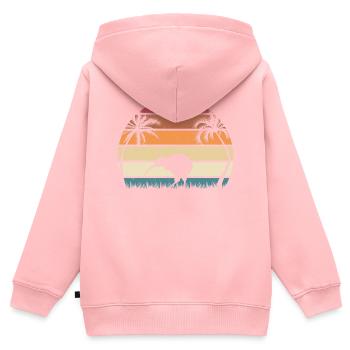 Retro Kiwi Bird Sunset Kiwi Vögel Neuseeland Kiwi - Kinder Premium Organic Zip Hoodie - Rosa - Hinten - AI Model Kid Female (0cm)