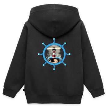 Volant maritime Phare Côte Tempête Ahoy - Sweat Premium à capuche zippé enfant bio - noir - Dos - AI Model Kid Male (0cm)