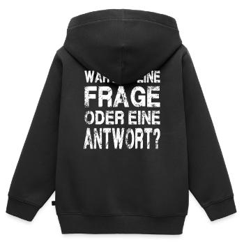 WAR DAS EINE FRAGE ODER EINE ANTWORT? - Kinder Premium Organic Zip Hoodie - Schwarz - Hinten - AI Model Kid Male (0cm)