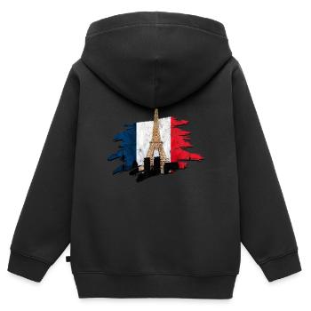 France - Sweat Premium à capuche zippé enfant bio - noir - Dos - AI Model Kid Male (0cm)