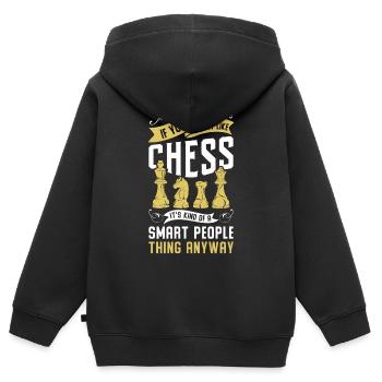 Jeu de plateau cadeau d’échecs Jeu d’échecs Échiquier - Sweat Premium à capuche zippé enfant bio - noir - Dos - AI Model Kid Male (0cm)