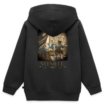 Jan Vermeer Die Malkunst Gemälde Coole Kunst - Kinder Premium Organic Zip Hoodie - Schwarz - Hinten - AI Model Kid Male (0cm)