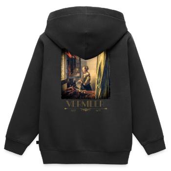 Jan vermeer Briefleserin Gemälde Coole Kunst - Kinder Premium Organic Zip Hoodie - Schwarz - Hinten - AI Model Kid Male (0cm)
