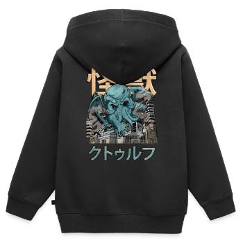 Kaiju Cthulhu Necronomicon Monstre japonais - Sweat Premium à capuche zippé enfant bio - noir - Dos - AI Model Kid Male (0cm)