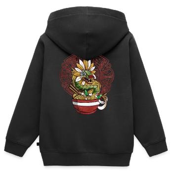 Quetzalcoatl Aztec Snake Ramen Nouilles - Sweat Premium à capuche zippé enfant bio - noir - Dos - AI Model Kid Male (0cm)