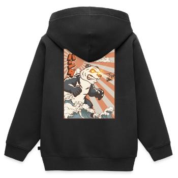 Kaiju Panda Cadeau monstre japonais - Sweat Premium à capuche zippé enfant bio - noir - Dos - AI Model Kid Male (0cm)