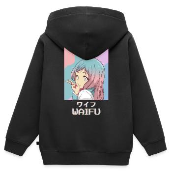 Waifu Anime Girl Japanese Vaporwave Aesthetic - Kids Premium Organic Zip-up Hoodie - black - Back - AI Model Kid Male (0cm)