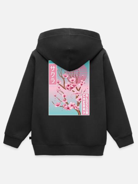 Sakura Cherry Blossom Vaporwave Aesthetic Gift - Kids Premium Organic Zip-up Hoodie - black