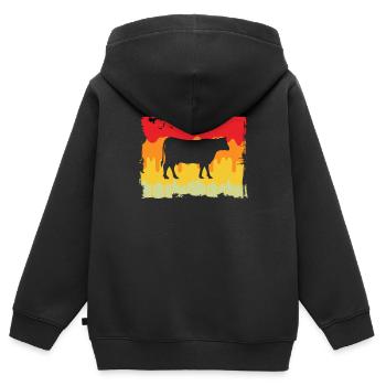 Bœuf de vache Retro - Sweat Premium à capuche zippé enfant bio - noir - Dos - AI Model Kid Male (0cm)
