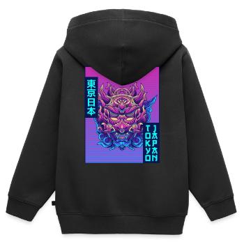 Oni Mask Tokyo Japon Vaporwave Goût Esthétique - Sweat Premium à capuche zippé enfant bio - noir - Dos - AI Model Kid Male (0cm)