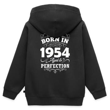 Cadeau d’anniversaire Anniversaire Bursdag Né en 1954 - Sweat Premium à capuche zippé enfant bio - noir - Dos - AI Model Kid Male (0cm)