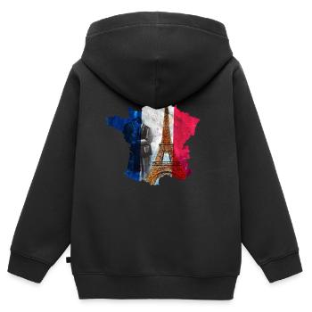 Frankreich - Kinder Premium Organic Zip Hoodie - Schwarz - Hinten - AI Model Kid Male (0cm)