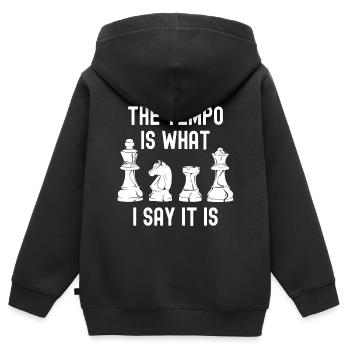 Jeu de plateau cadeau d’échecs Jeu d’échecs Échiquier - Sweat Premium à capuche zippé enfant bio - noir - Dos - AI Model Kid Male (0cm)