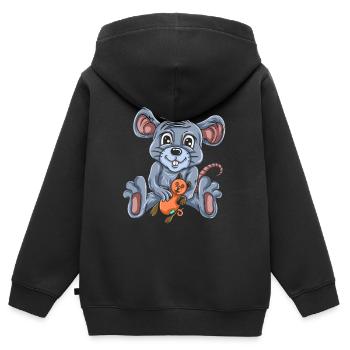 Souris Souris Cadeau Rat Rongeur Souris Souris Lousemaus - Sweat Premium à capuche zippé enfant bio - noir - Dos - AI Model Kid Male (0cm)
