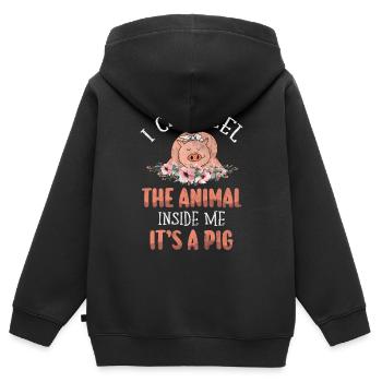 Cochon - Sweat Premium à capuche zippé enfant bio - noir - Dos - AI Model Kid Male (0cm)