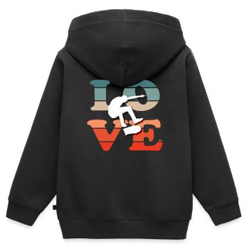 Skateboard Tshirt Skater Sk8 Sk8er Halfpipe Flip - Sweat Premium à capuche zippé enfant bio - noir - Dos - AI Model Kid Male (0cm)