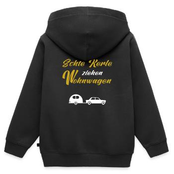 Echte Kerle ziehen Wohnwagen - Kinder Premium Organic Zip Hoodie - Schwarz - Hinten - AI Model Kid Male (0cm)