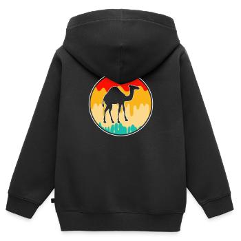Dromadaire rétro - Sweat Premium à capuche zippé enfant bio - noir - Dos - AI Model Kid Male (0cm)