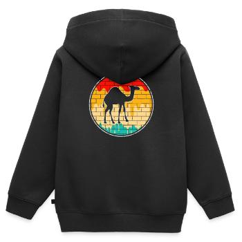 Dromadaire rétro - Sweat Premium à capuche zippé enfant bio - noir - Dos - AI Model Kid Male (0cm)