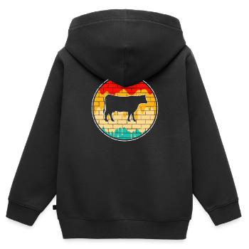 Bœuf de vache Retro - Sweat Premium à capuche zippé enfant bio - noir - Dos - AI Model Kid Male (0cm)
