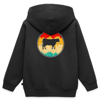 Bœuf de vache Retro - Sweat Premium à capuche zippé enfant bio - noir - Dos - AI Model Kid Male (0cm)