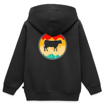 Bœuf de vache Retro - Sweat Premium à capuche zippé enfant bio - noir - Dos - AI Model Kid Male (0cm)